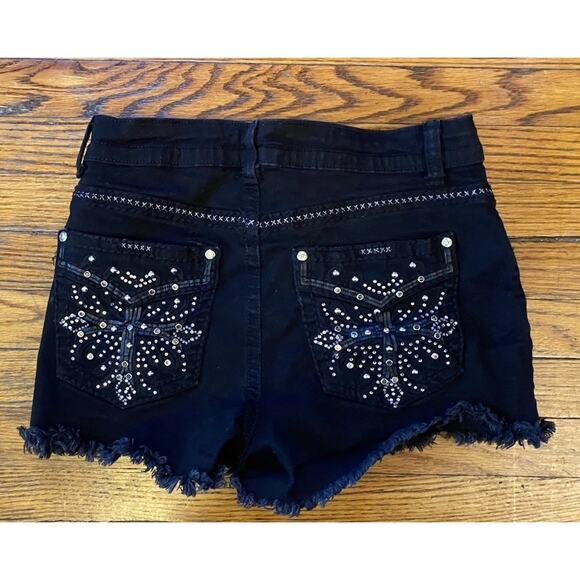 Telepatia Women's Denim Shorts BLACK Embroidered Back Pockets Women’s 7/28 - Picture 1 of 6